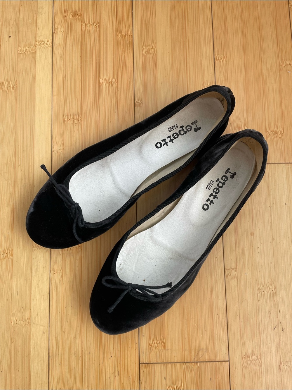 Repetto Black Velvet Ballet Flats with Bow - Picture 2 of 9